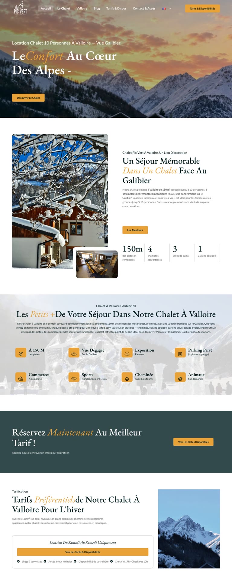 Capture du site internet « Chalet Pic Vert »