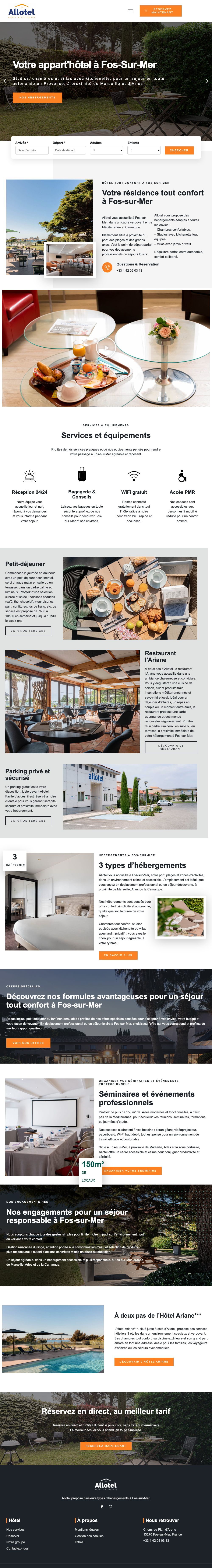 Page d’accueil du site Allotel Résidence, sur ordinateur