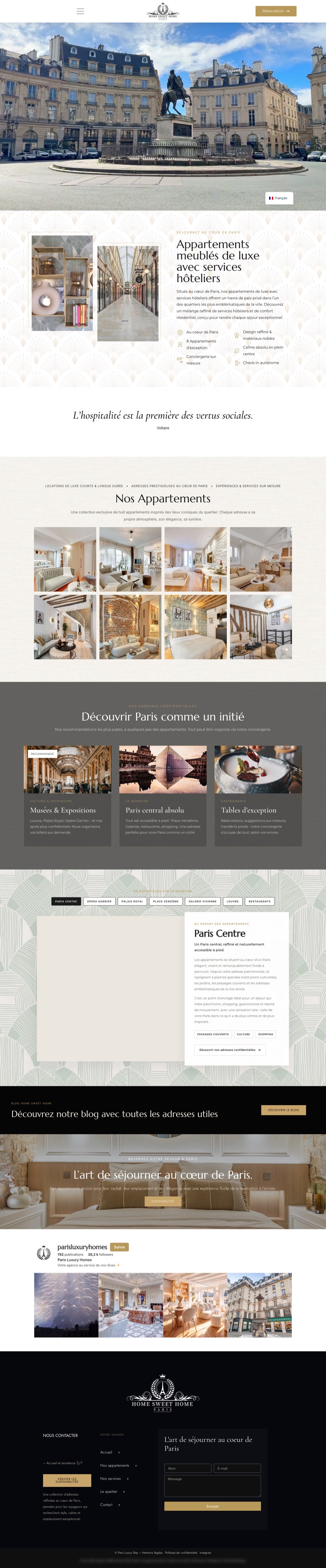 Page d’accueil du site Home Sweet Home Paris, sur ordinateur