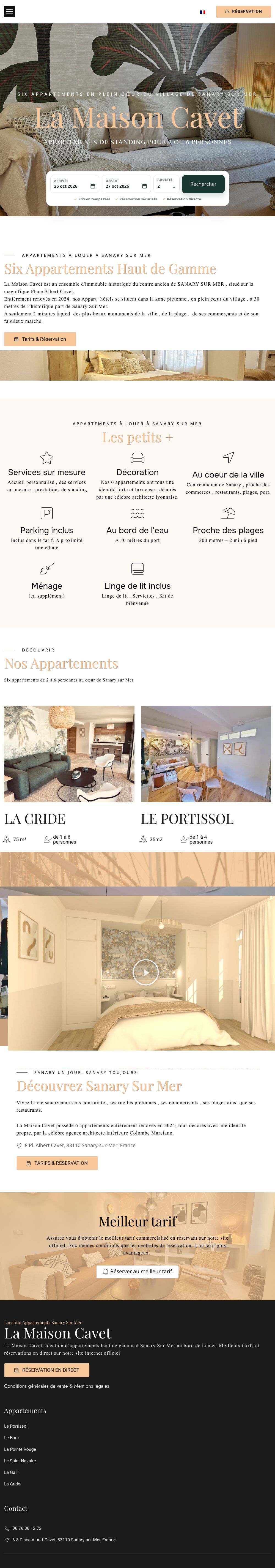 Page d’accueil du site La Maison Cavet, sur ordinateur