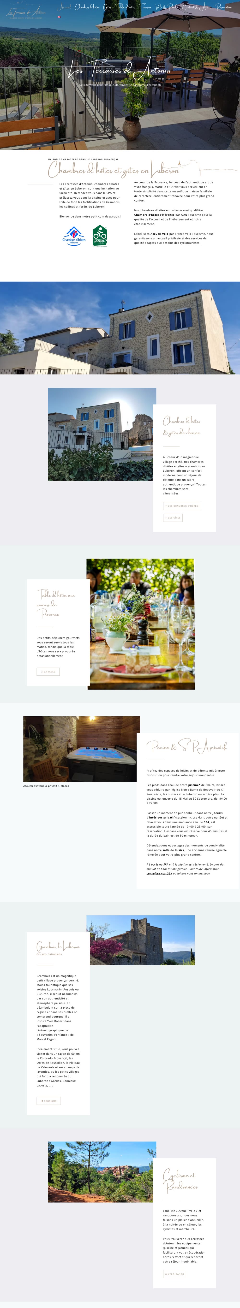 Page d’accueil du site Les Terrasses d’Antonin, sur ordinateur