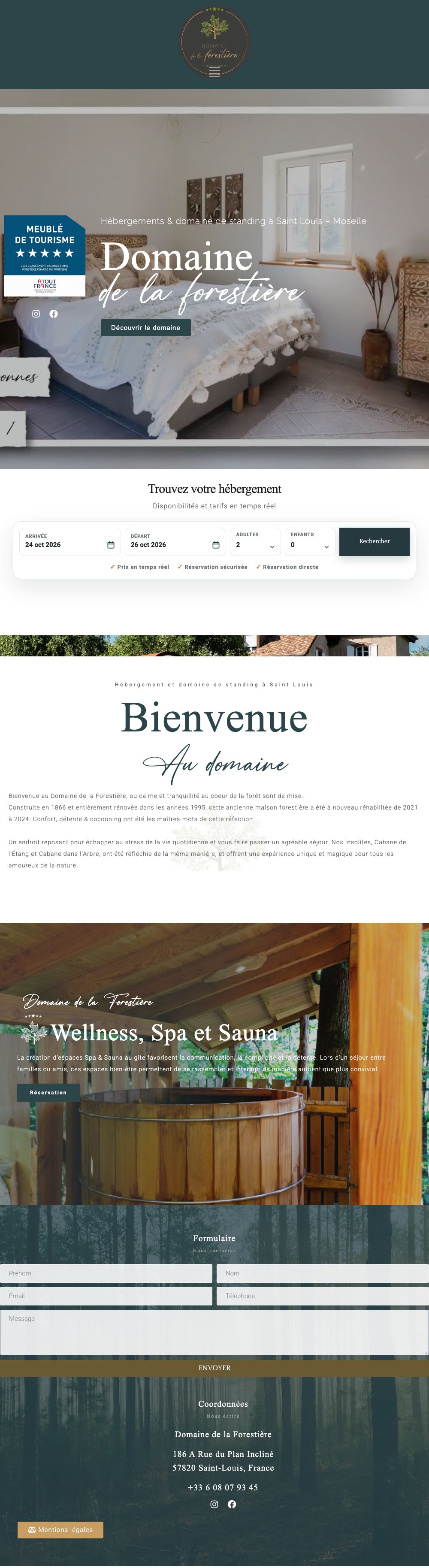 Page d’accueil du site Domaine de la Forestière, sur ordinateur