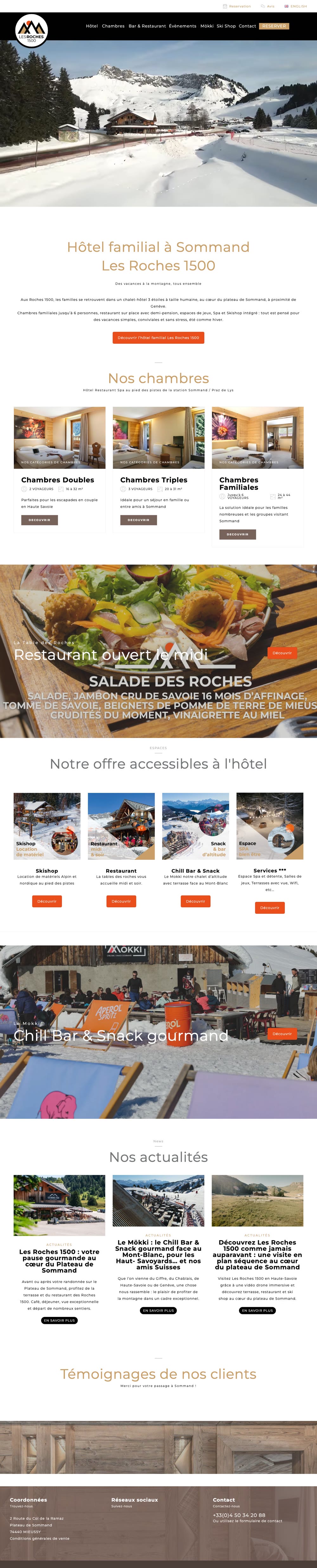 Page d’accueil du site Les Roches 1500, sur ordinateur