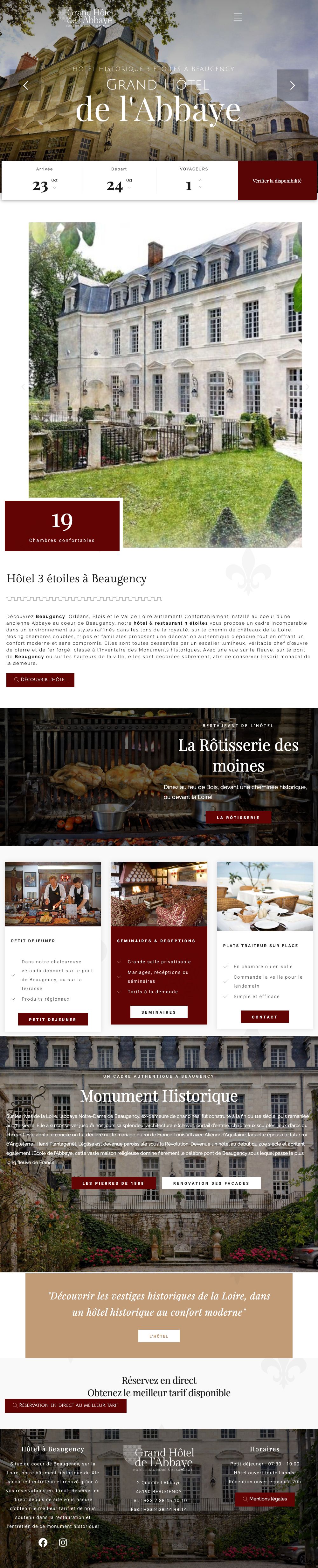 Page d’accueil du site Grand Hôtel de l’Abbaye, sur ordinateur