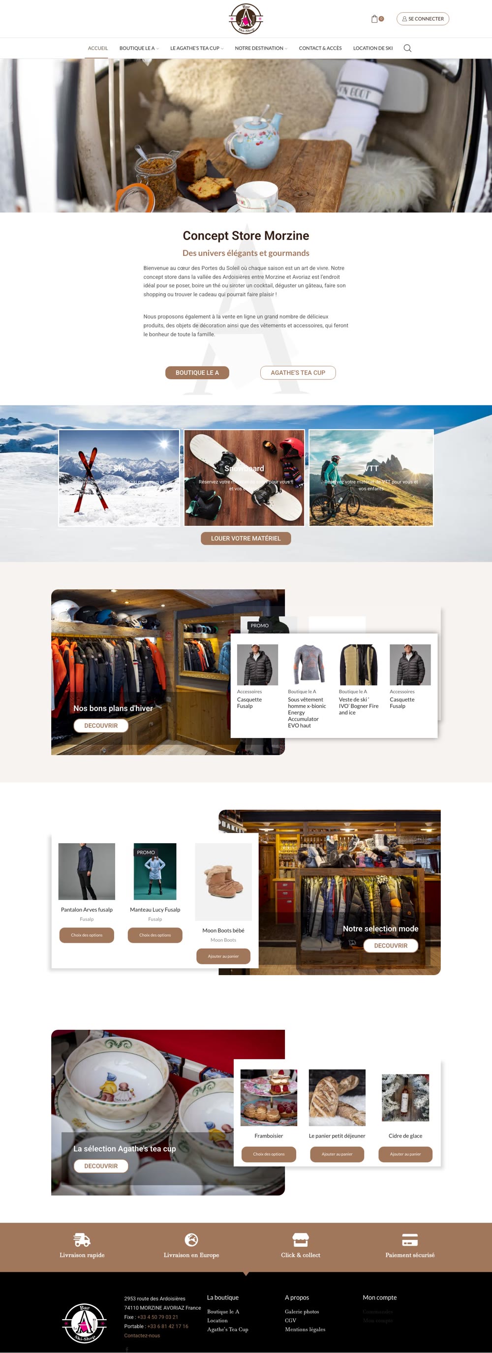Page d’accueil du site Concept Store Morzine, sur ordinateur