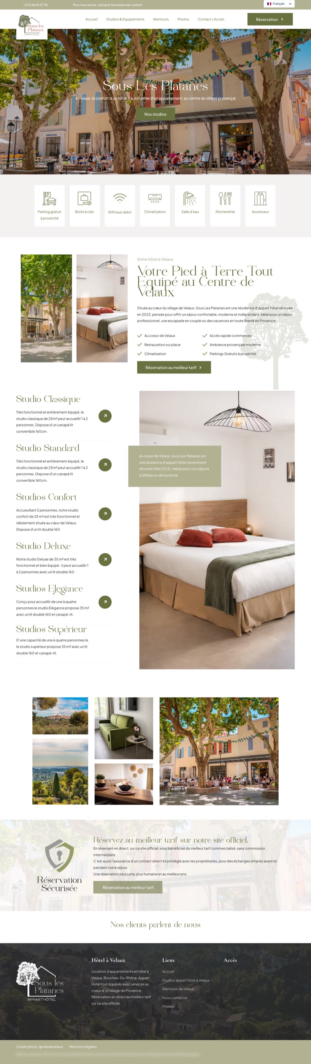 Page d’accueil du site Sous Les Platanes, sur ordinateur