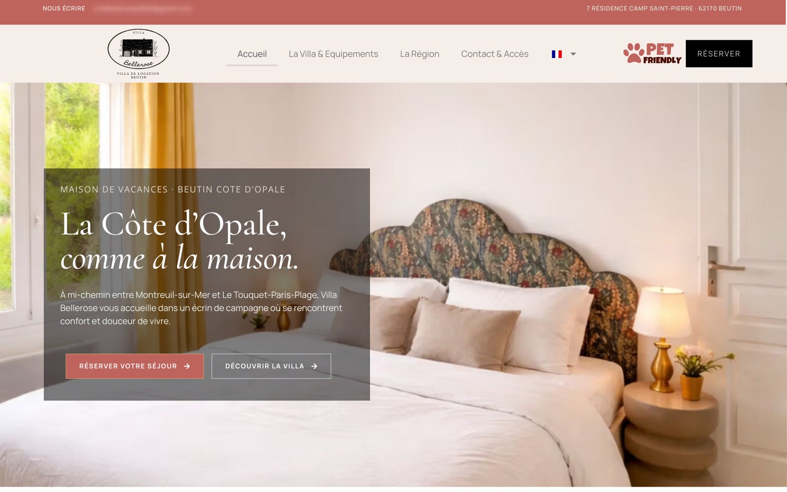 Haut de la page d’accueil du site de Villa Bellerose, villa de vacances sur la Côte d’Opale