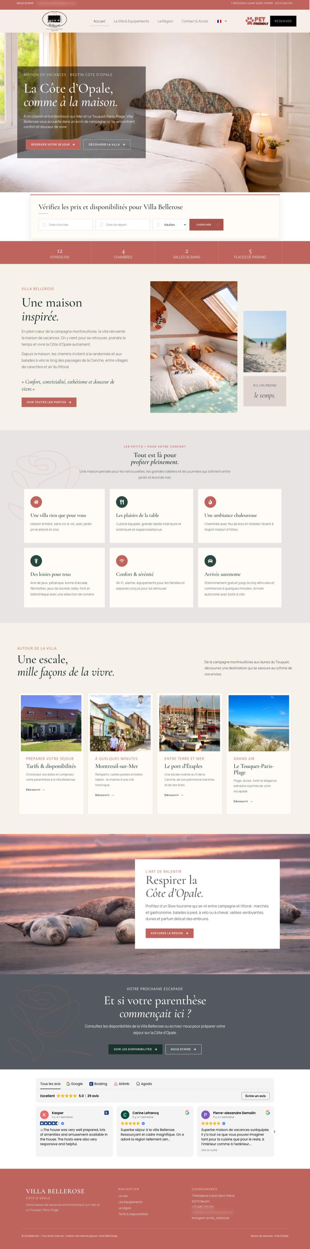 Page d’accueil du site Villa Bellerose, sur ordinateur