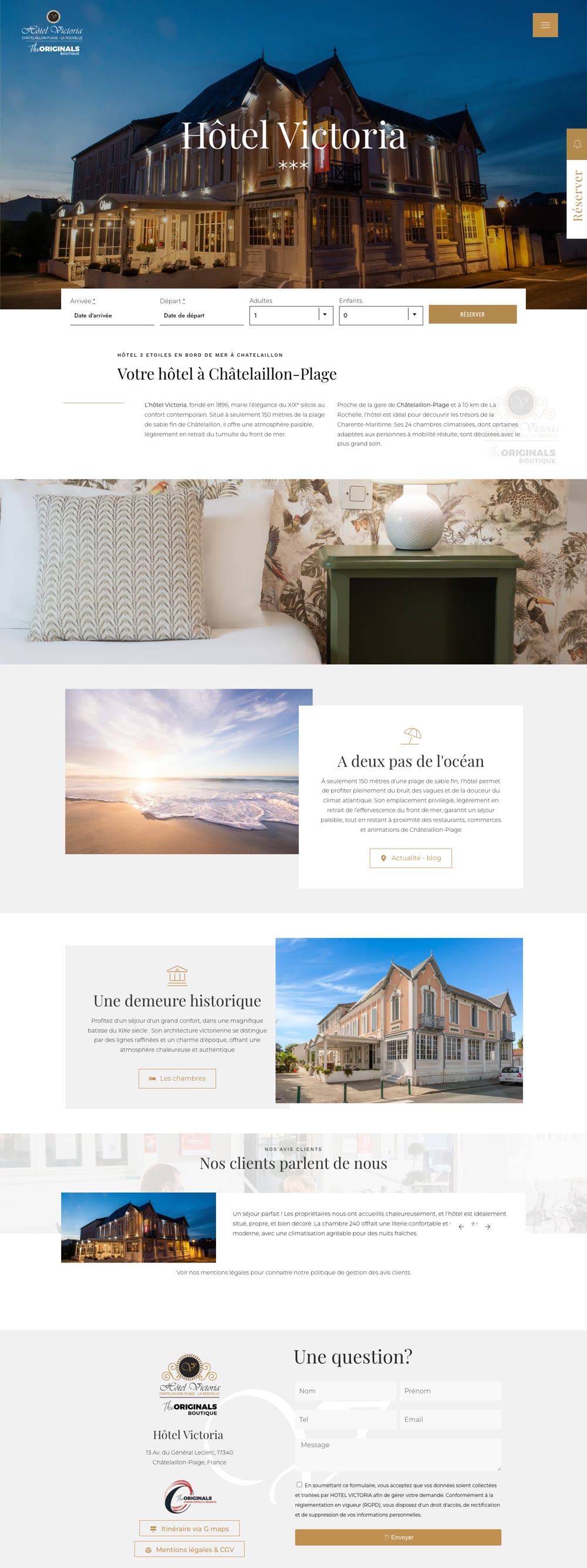Page d’accueil du site Hôtel Victoria, sur ordinateur