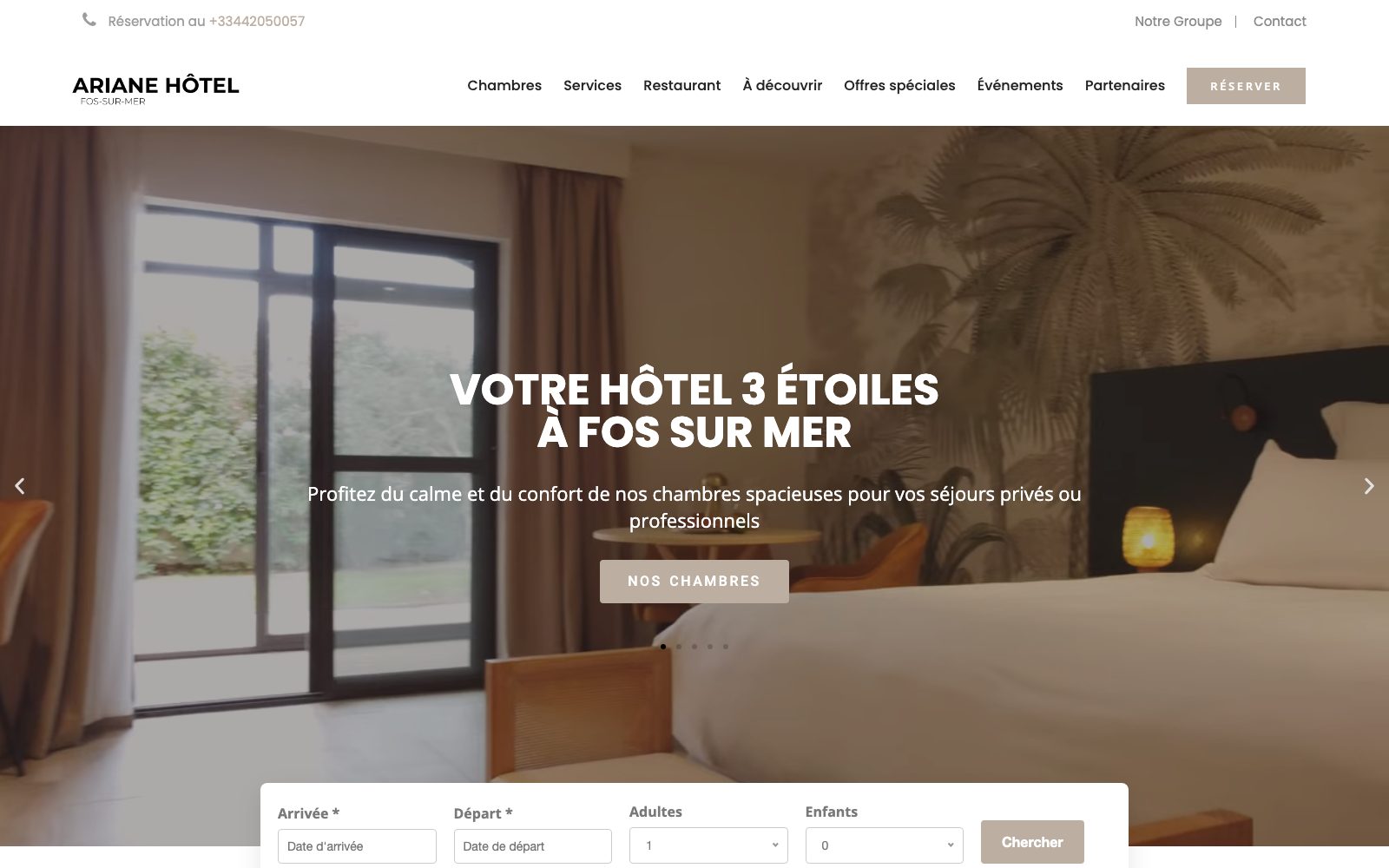 Capture du site internet « Ariane Hôtel »