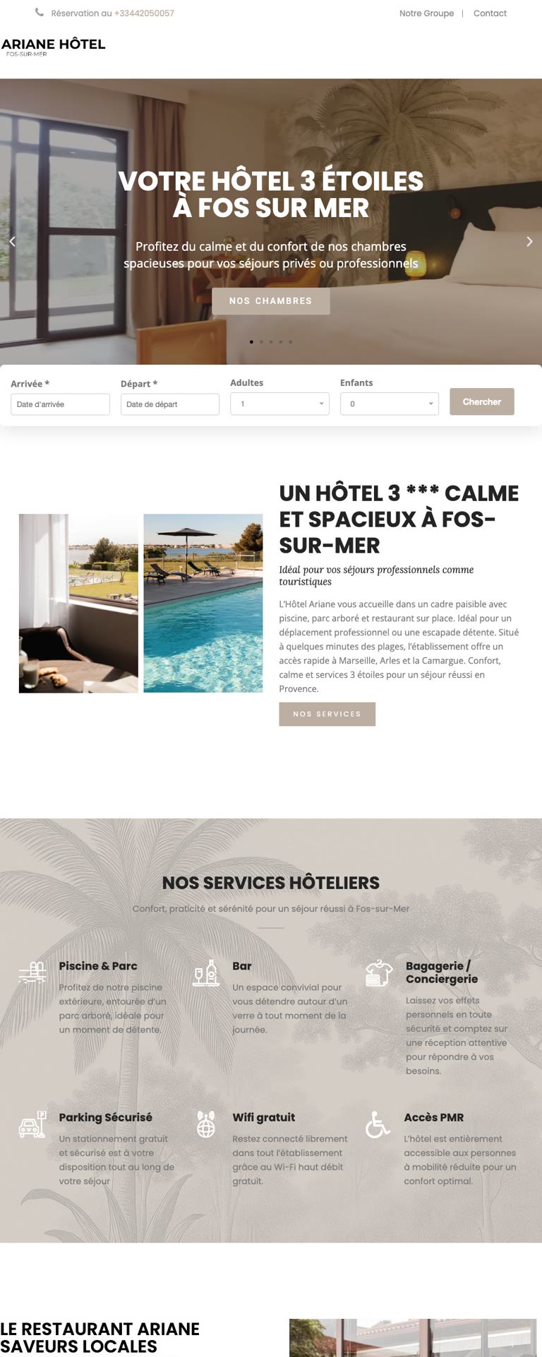 Capture du site internet « Ariane Hôtel »