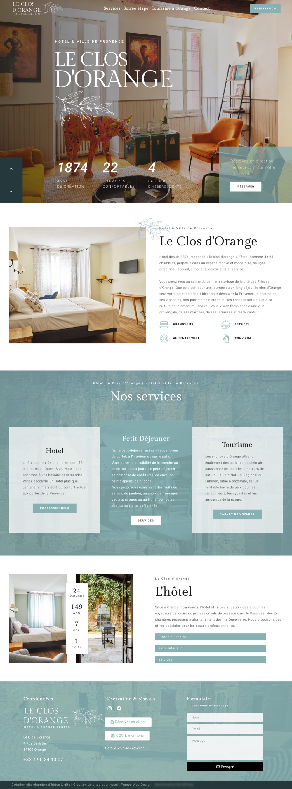 Page d’accueil du site du Clos d’Orange, hôtel à Orange, sur ordinateur